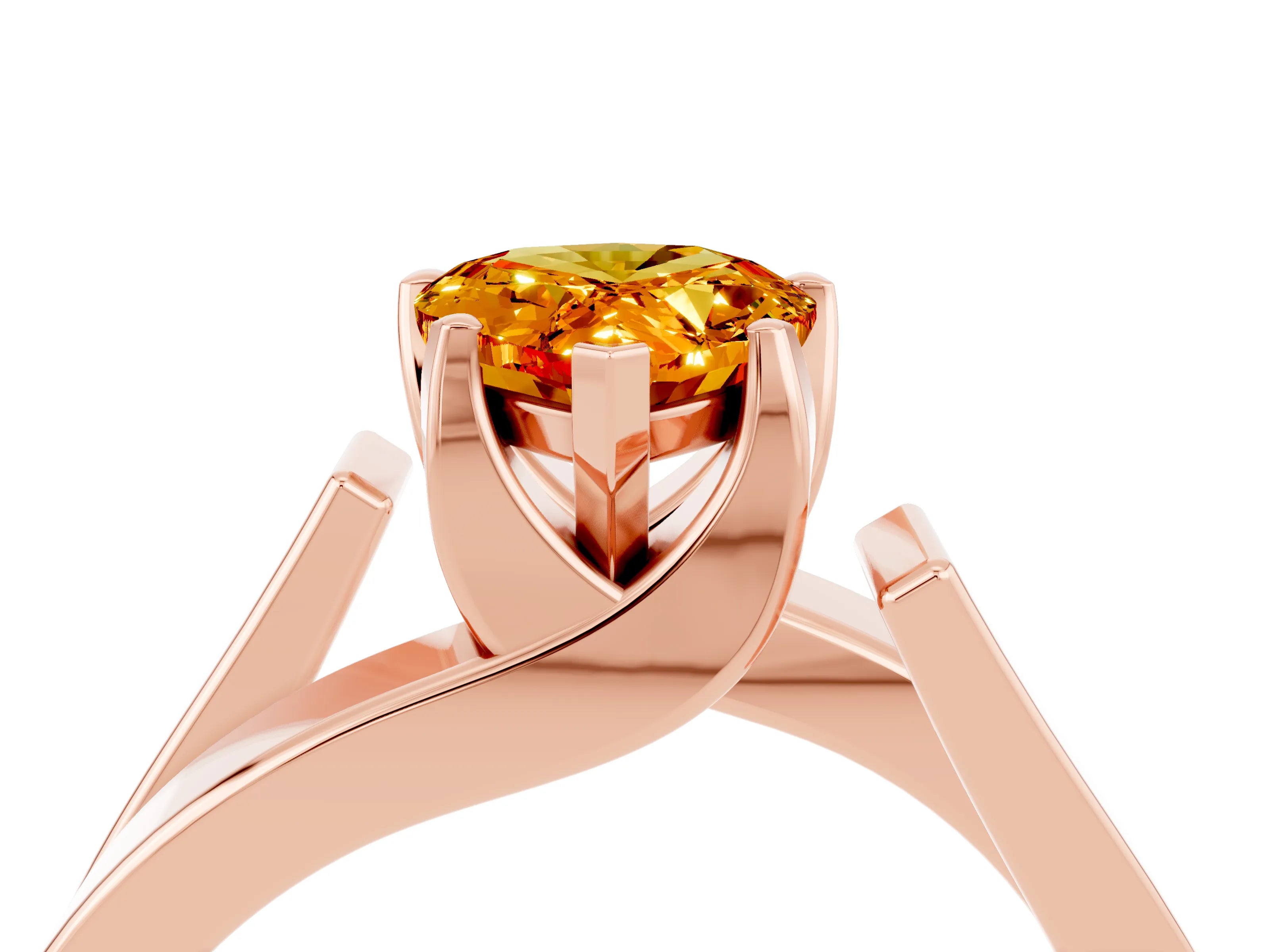 Rose gold Modern Tension Set Pear Cut Citrine Solitaire Wide Band Ring_4