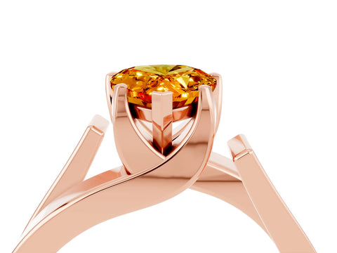 Rose gold Modern Tension Set Pear Cut Citrine Solitaire Wide Band Ring_4