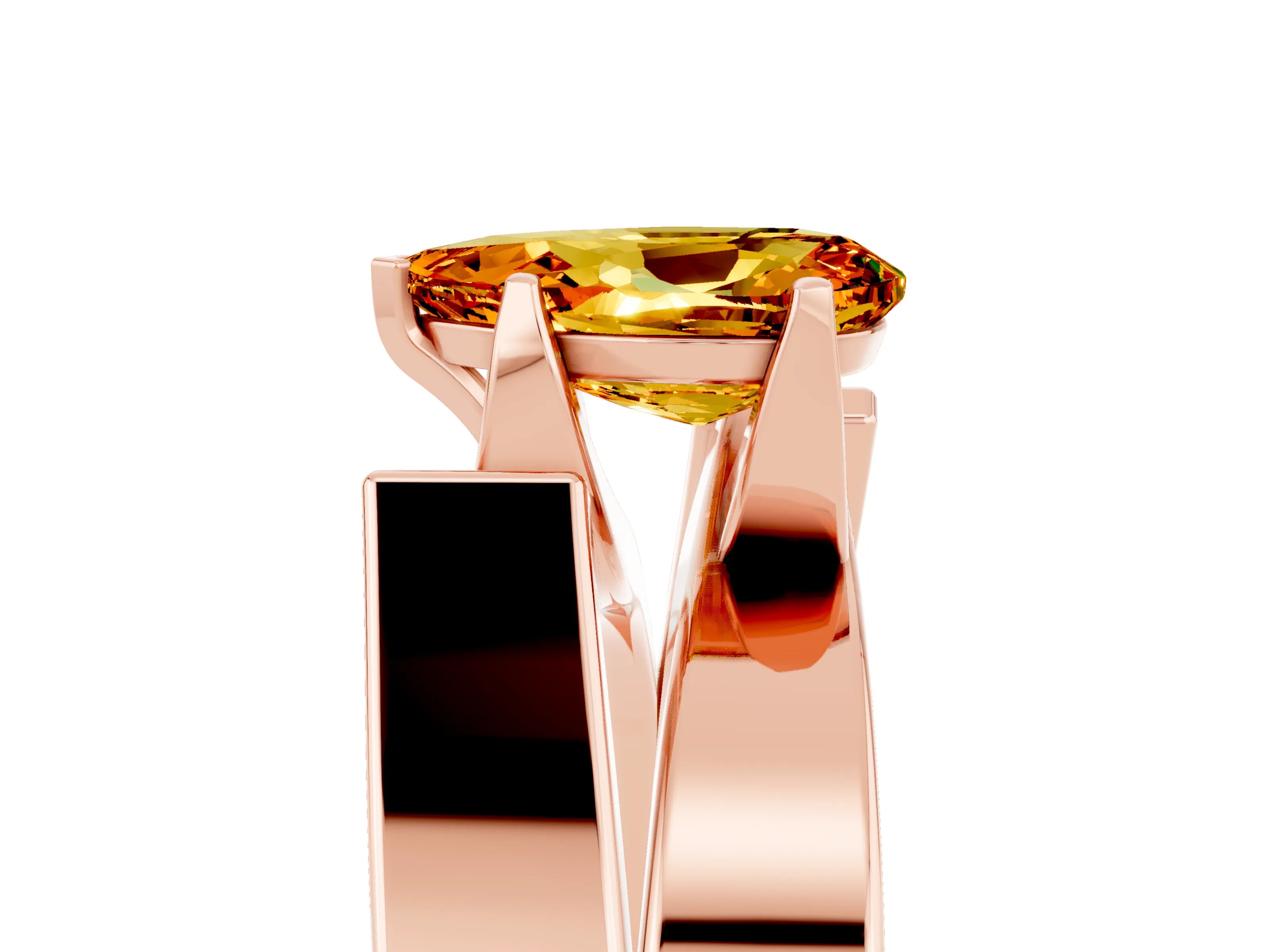 Rose gold Modern Tension Set Pear Cut Citrine Solitaire Wide Band Ring_5