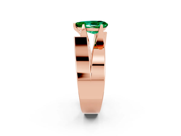 Rose gold Modern Tension Set Pear Cut Emerald Solitaire Wide Band Ring