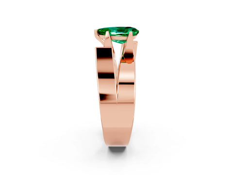 Rose gold Modern Tension Set Pear Cut Emerald Solitaire Wide Band Ring_2