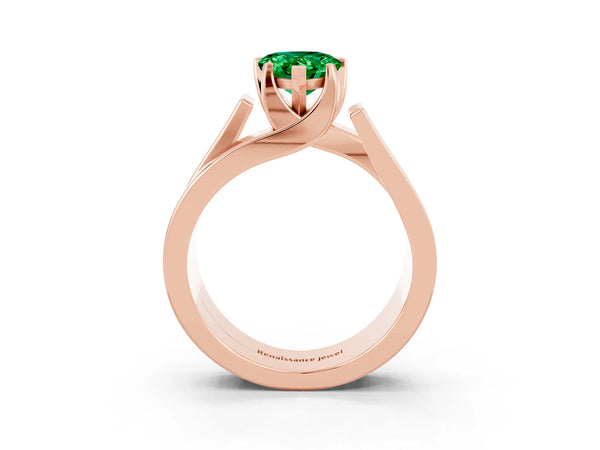 Rose gold Modern Tension Set Pear Cut Emerald Solitaire Wide Band Ring