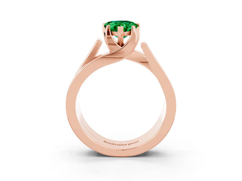 Rose gold Modern Tension Set Pear Cut Emerald Solitaire Wide Band Ring_3