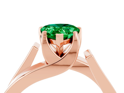 Rose gold Modern Tension Set Pear Cut Emerald Solitaire Wide Band Ring_4