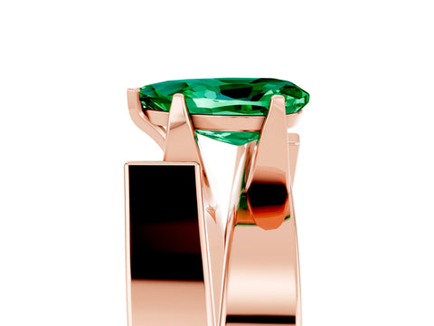 Rose gold Modern Tension Set Pear Cut Emerald Solitaire Wide Band Ring_5