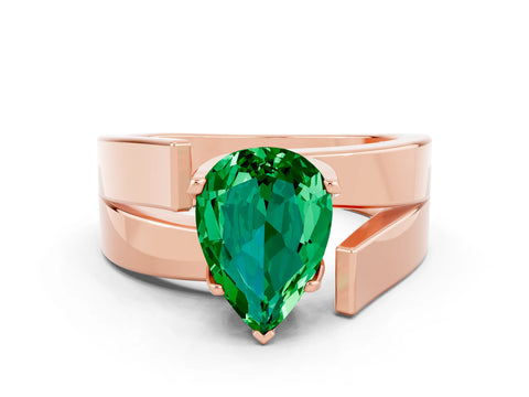 Rose gold Modern Tension Set Pear Cut Emerald Solitaire Wide Band Ring