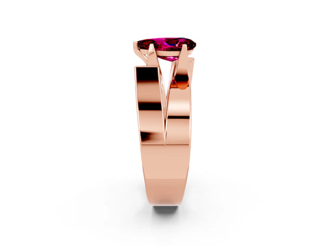 Rose gold Modern Tension Set Pear Cut Garnet Solitaire Wide Band Ring_2