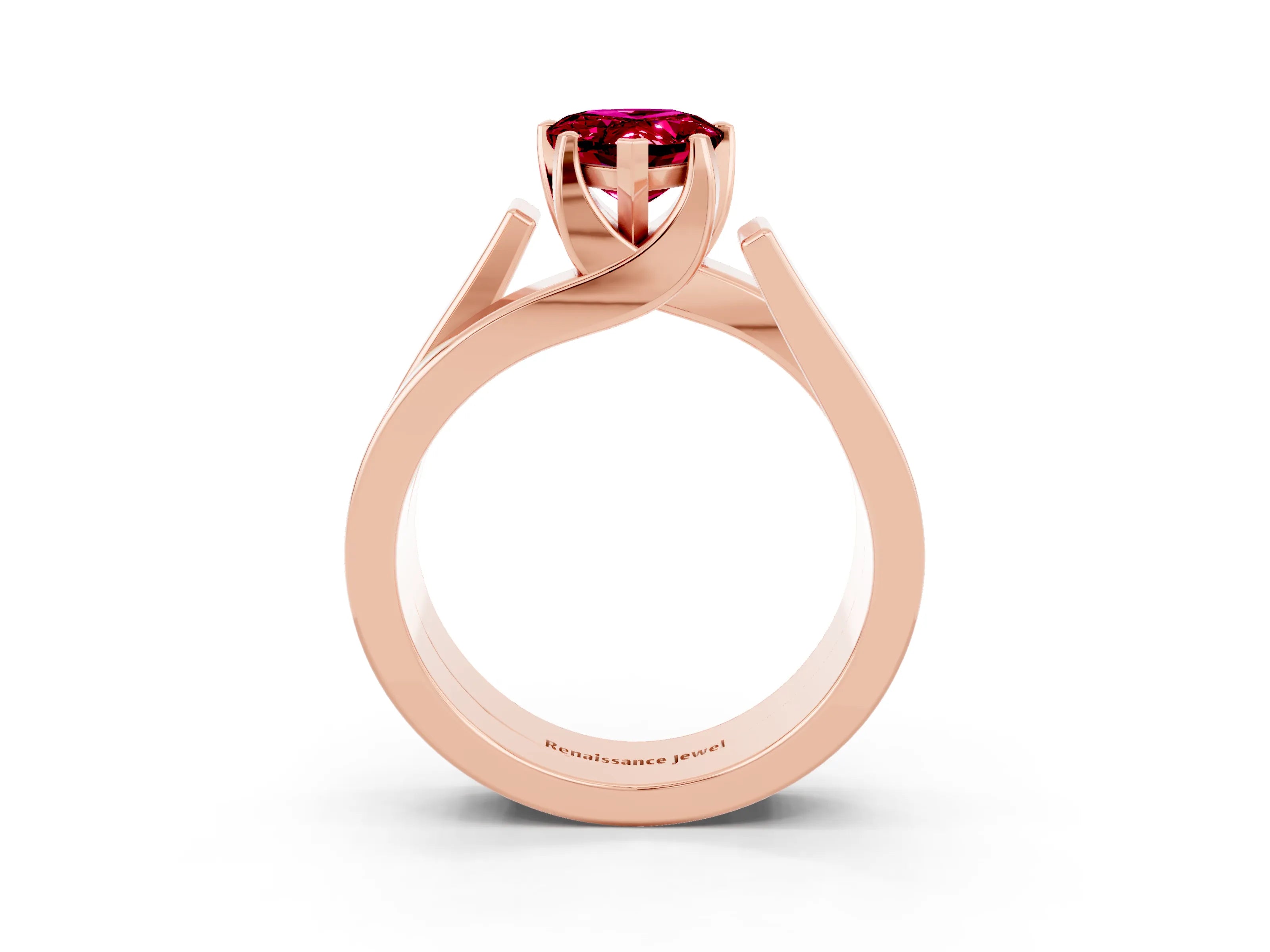 Rose gold Modern Tension Set Pear Cut Garnet Solitaire Wide Band Ring_3