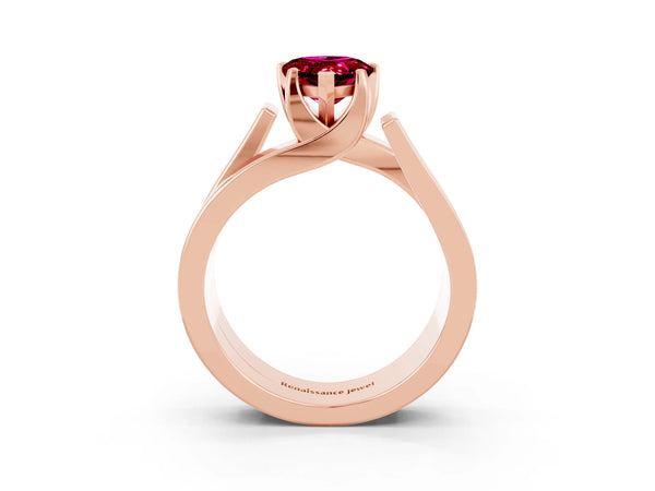 Rose gold Modern Tension Set Pear Cut Garnet Solitaire Wide Band Ring