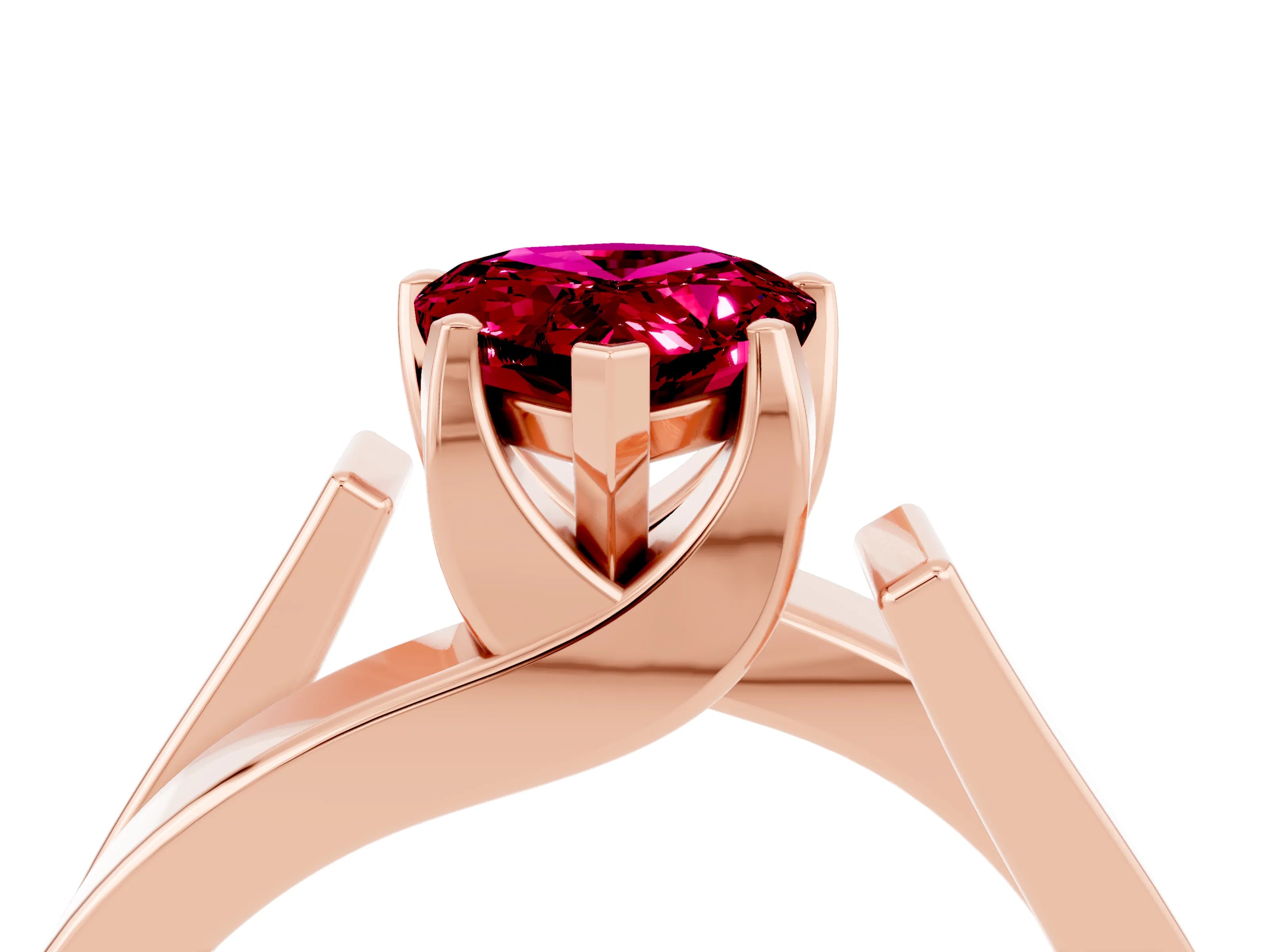 Rose gold Modern Tension Set Pear Cut Garnet Solitaire Wide Band Ring_4