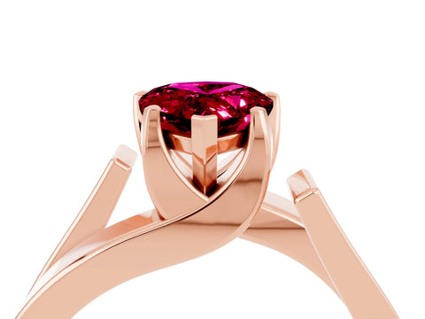 Rose gold Modern Tension Set Pear Cut Garnet Solitaire Wide Band Ring_4