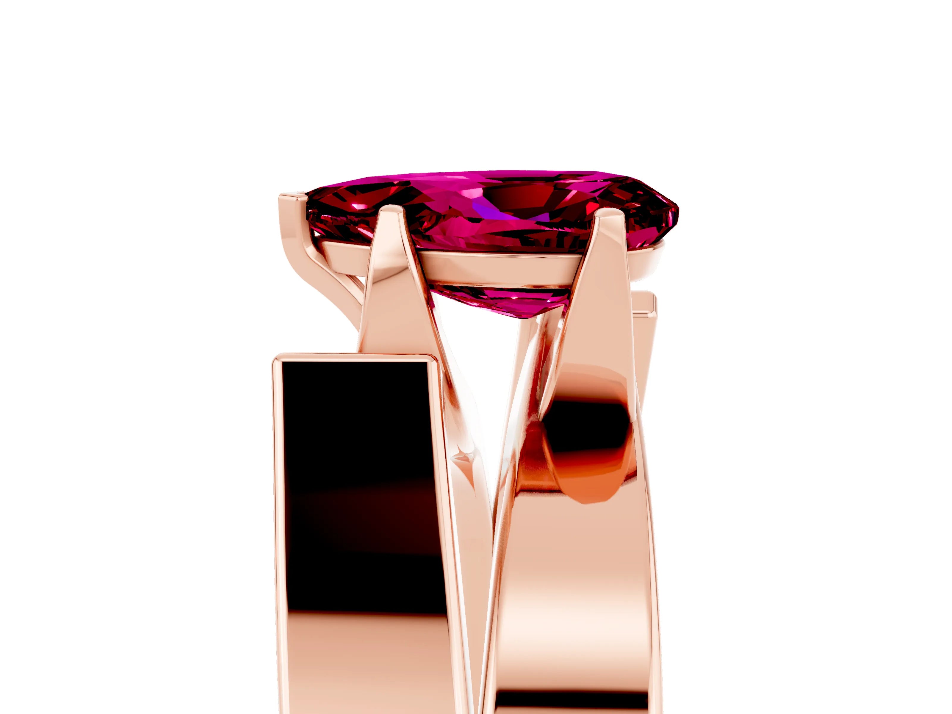 Rose gold Modern Tension Set Pear Cut Garnet Solitaire Wide Band Ring_5