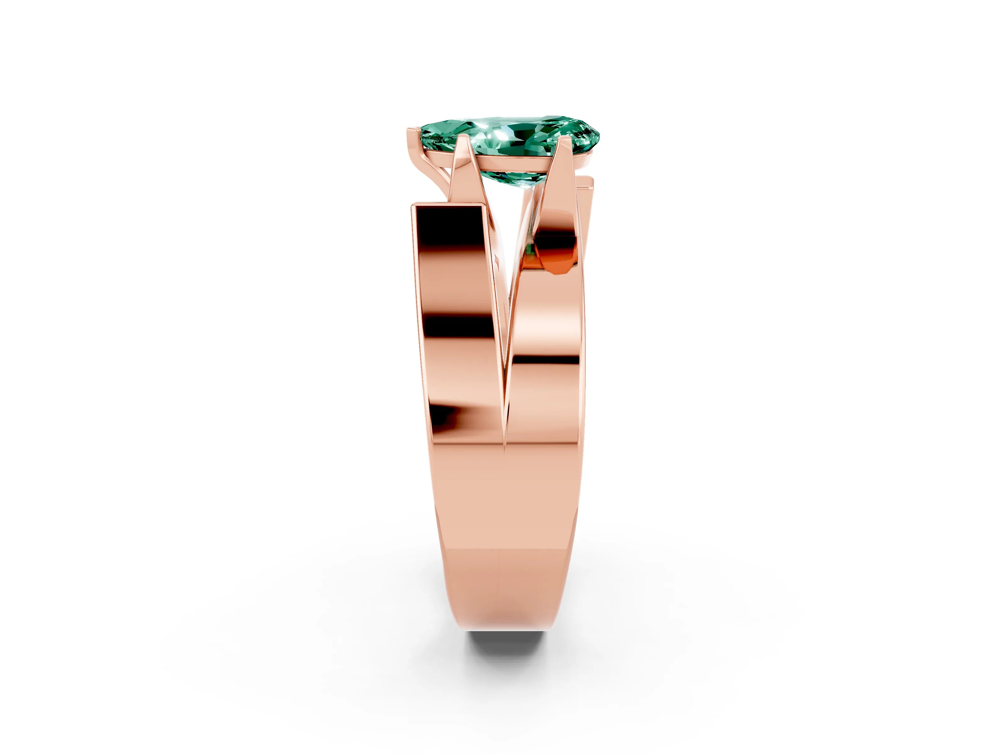 Rose gold Modern Tension Set Pear Cut Green Sapphire Solitaire Wide Band Ring_2