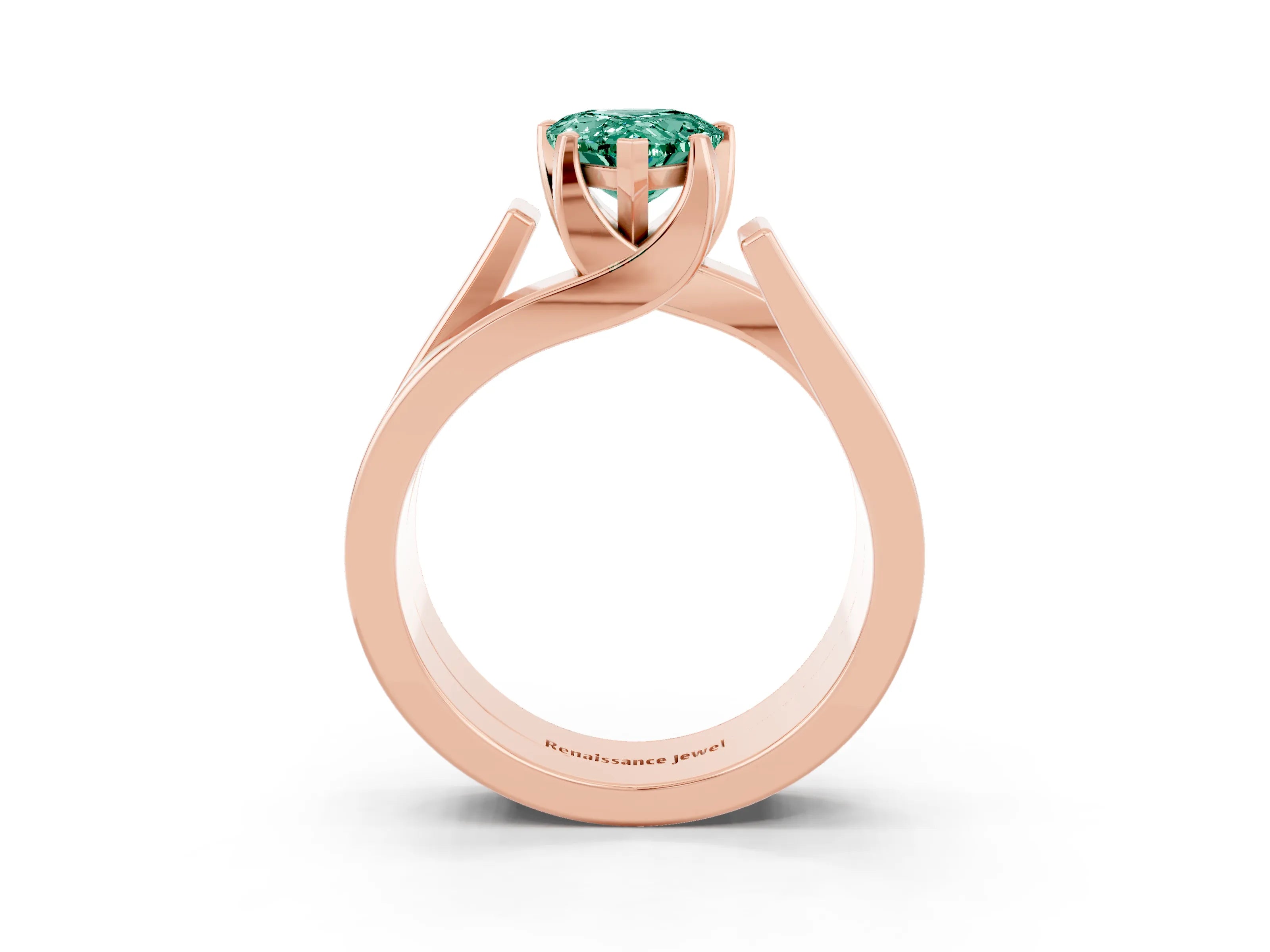 Rose gold Modern Tension Set Pear Cut Green Sapphire Solitaire Wide Band Ring_3