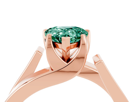 Rose gold Modern Tension Set Pear Cut Green Sapphire Solitaire Wide Band Ring_4