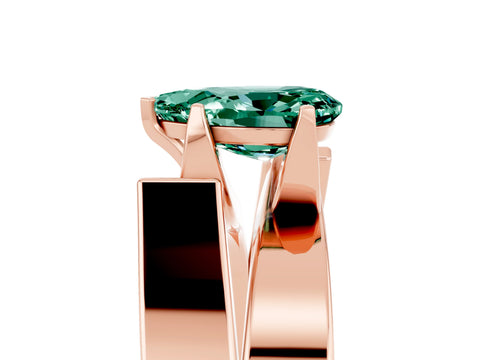 Rose gold Modern Tension Set Pear Cut Green Sapphire Solitaire Wide Band Ring_5