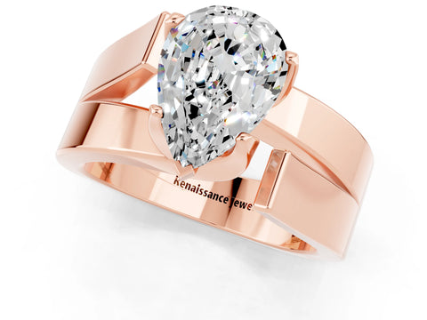 Rose gold Modern Tension Set Pear Cut Moissanite Solitaire Wide Band Ring_1