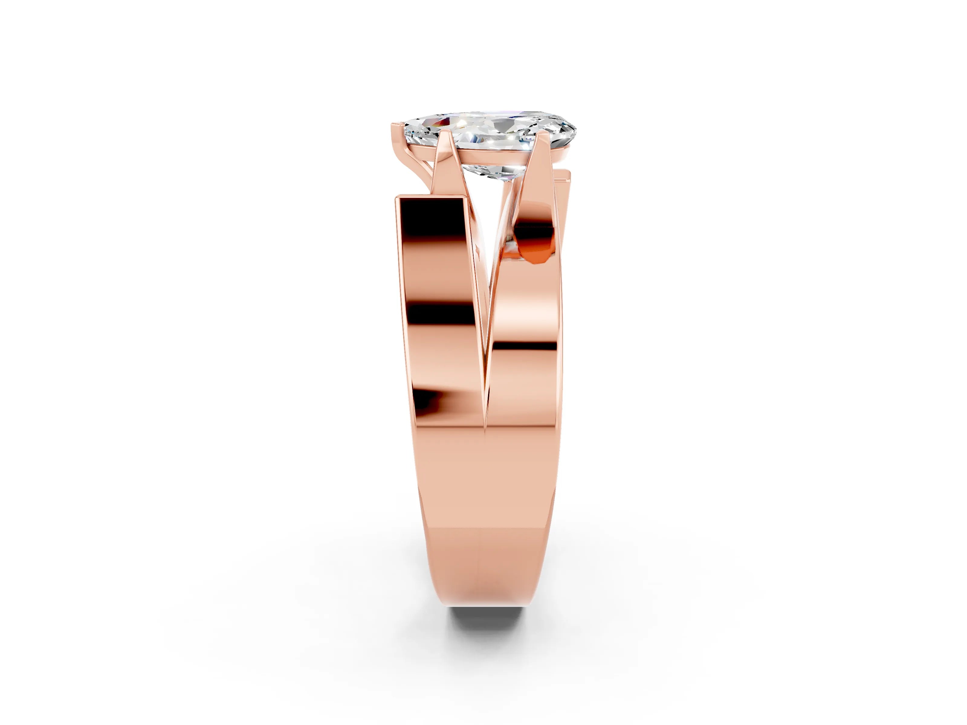 Rose gold Modern Tension Set Pear Cut Moissanite Solitaire Wide Band Ring_2