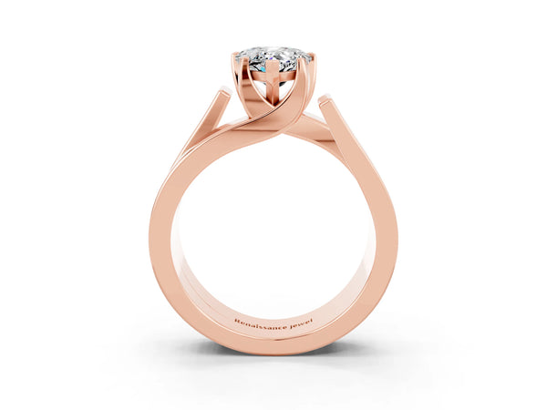 Rose gold Modern Tension Set Pear Cut Moissanite Solitaire Wide Band Ring