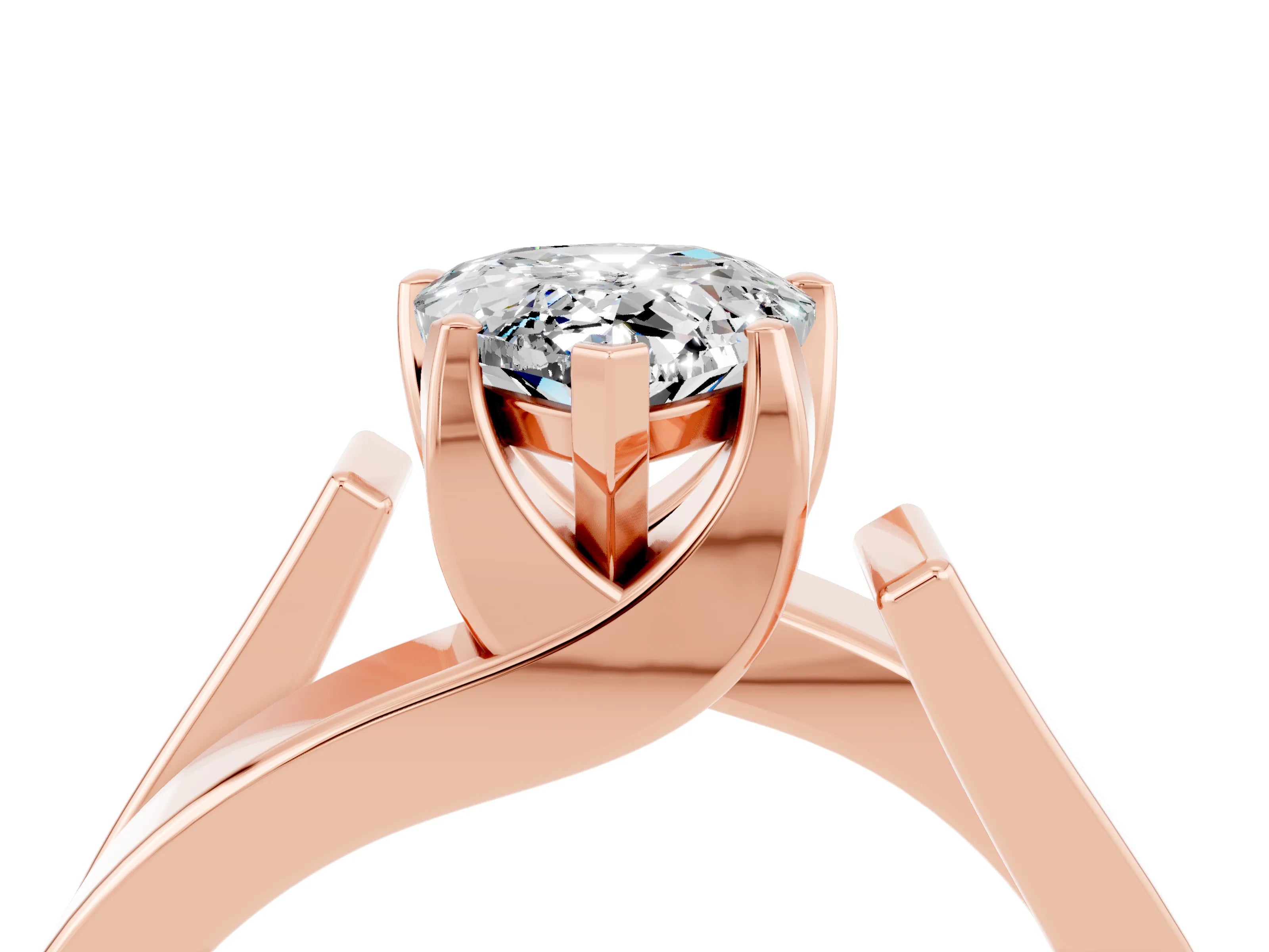 Rose gold Modern Tension Set Pear Cut Moissanite Solitaire Wide Band Ring_4