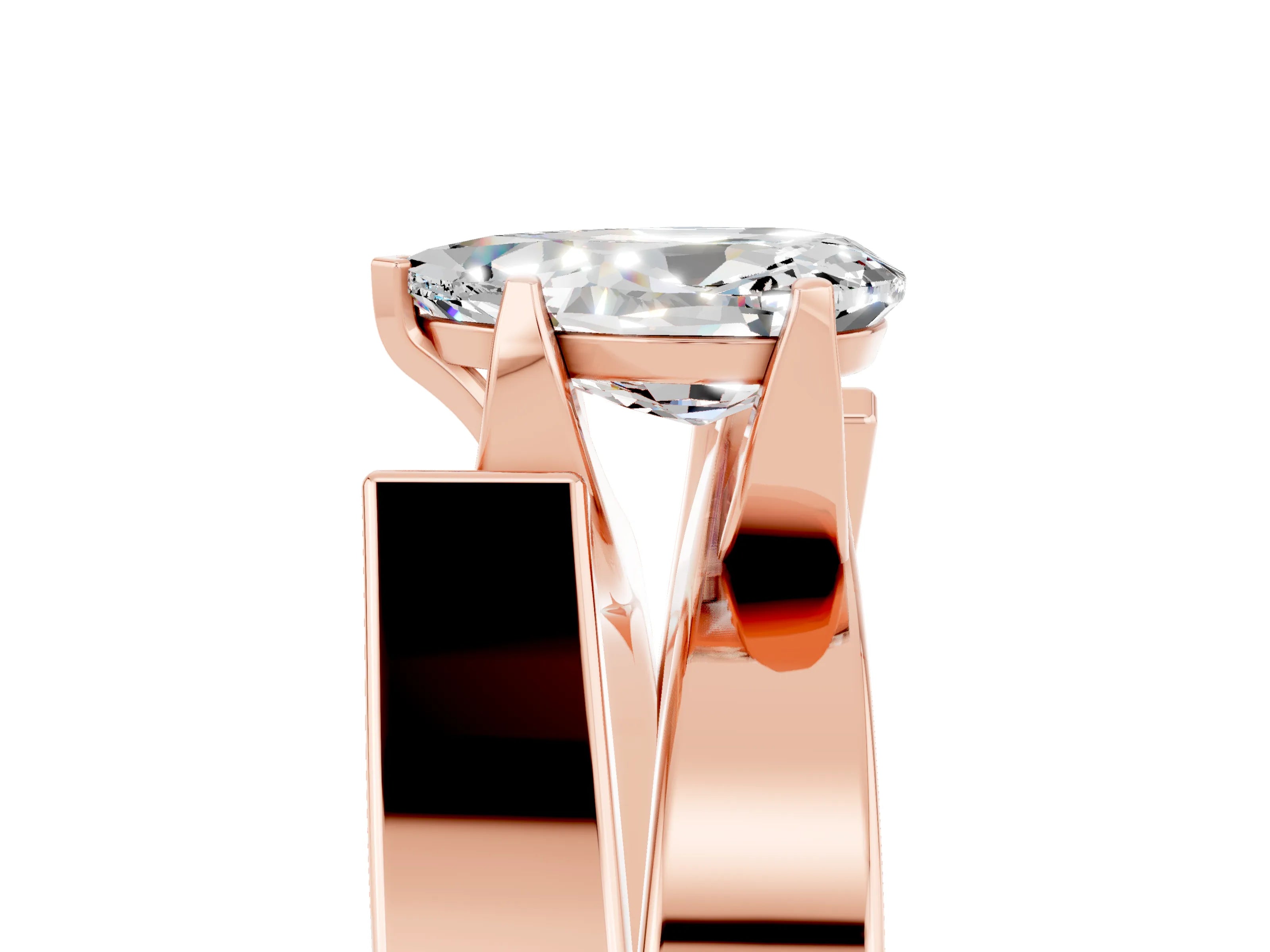 Rose gold Modern Tension Set Pear Cut Moissanite Solitaire Wide Band Ring_5