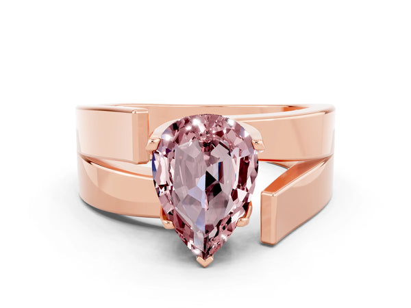 Rose gold Modern Tension Set Pear Cut Morganite Solitaire Wide Band Ring