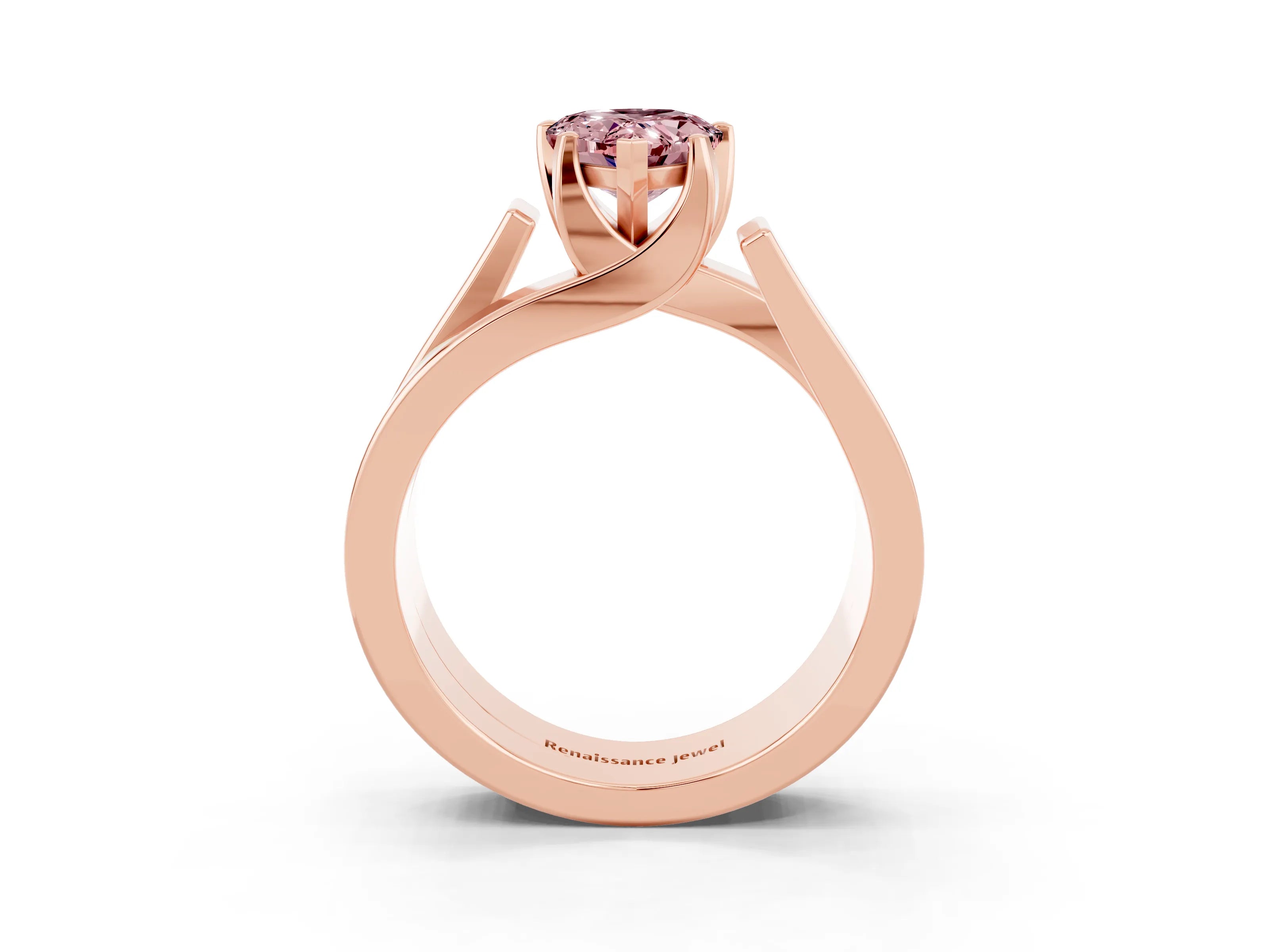 Rose gold Modern Tension Set Pear Cut Morganite Solitaire Wide Band Ring_3