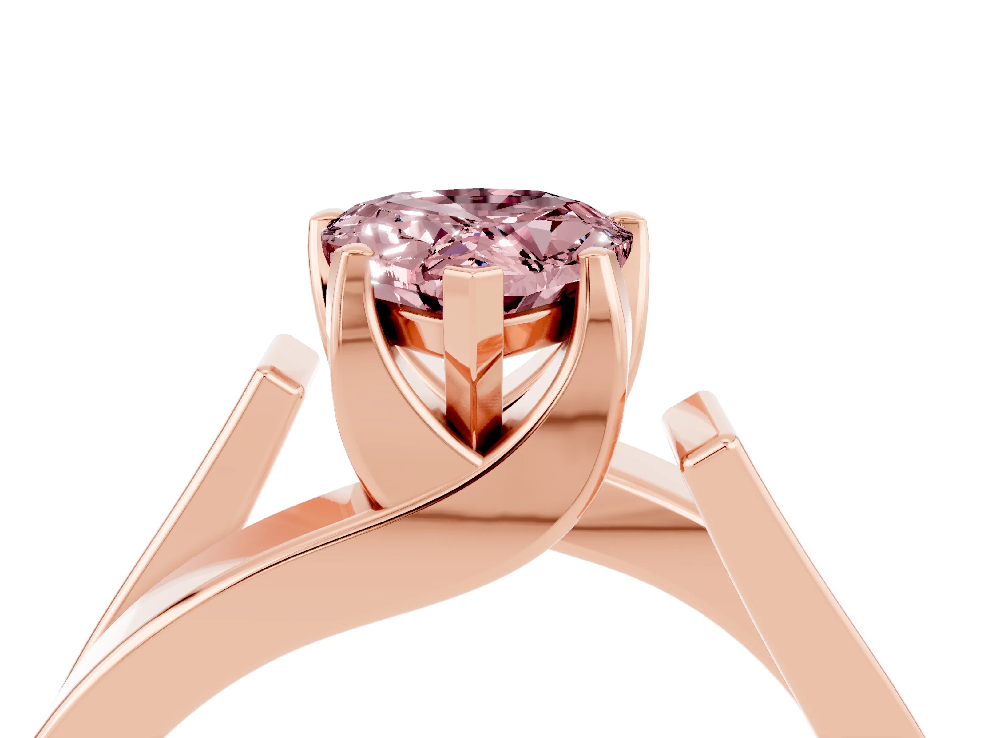 Rose gold Modern Tension Set Pear Cut Morganite Solitaire Wide Band Ring_4