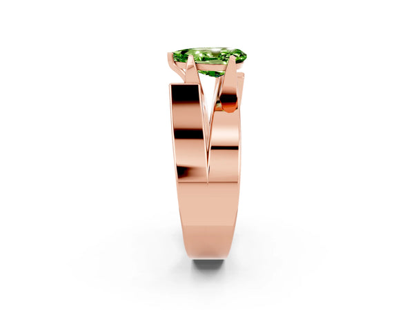 Rose gold Modern Tension Set Pear Cut Peridot Solitaire Wide Band Ring