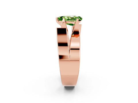 Rose gold Modern Tension Set Pear Cut Peridot Solitaire Wide Band Ring_2