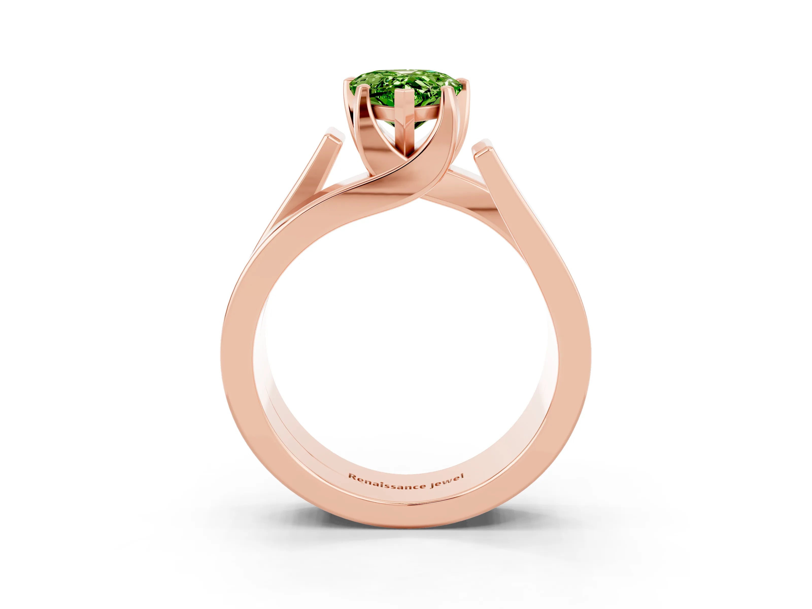 Rose gold Modern Tension Set Pear Cut Peridot Solitaire Wide Band Ring_3