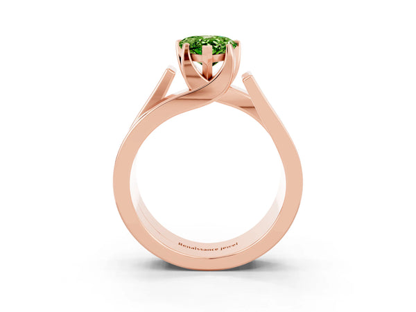 Rose gold Modern Tension Set Pear Cut Peridot Solitaire Wide Band Ring