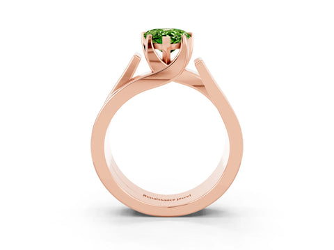 Rose gold Modern Tension Set Pear Cut Peridot Solitaire Wide Band Ring_3