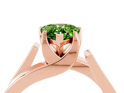 Rose gold Modern Tension Set Pear Cut Peridot Solitaire Wide Band Ring_4