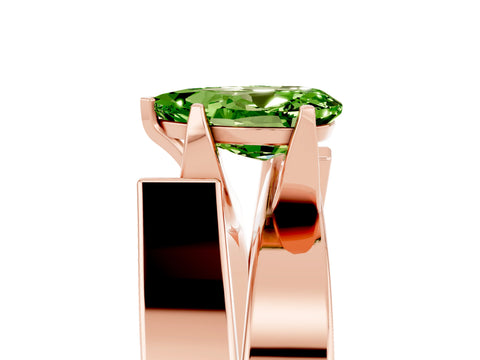 Rose gold Modern Tension Set Pear Cut Peridot Solitaire Wide Band Ring_5