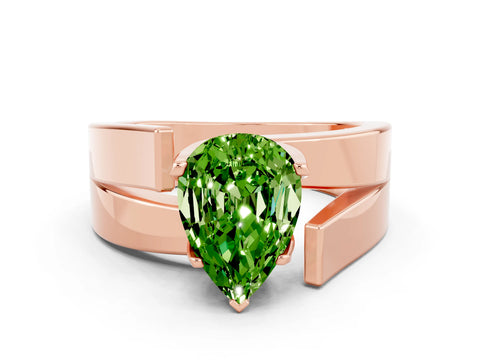 Rose gold Modern Tension Set Pear Cut Peridot Solitaire Wide Band Ring