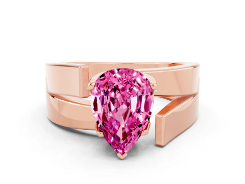 Rose gold Modern Tension Set Pear Cut Pink Sapphire Solitaire Wide Band Ring_12