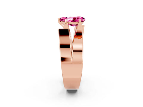 Rose gold Modern Tension Set Pear Cut Pink Sapphire Solitaire Wide Band Ring_14