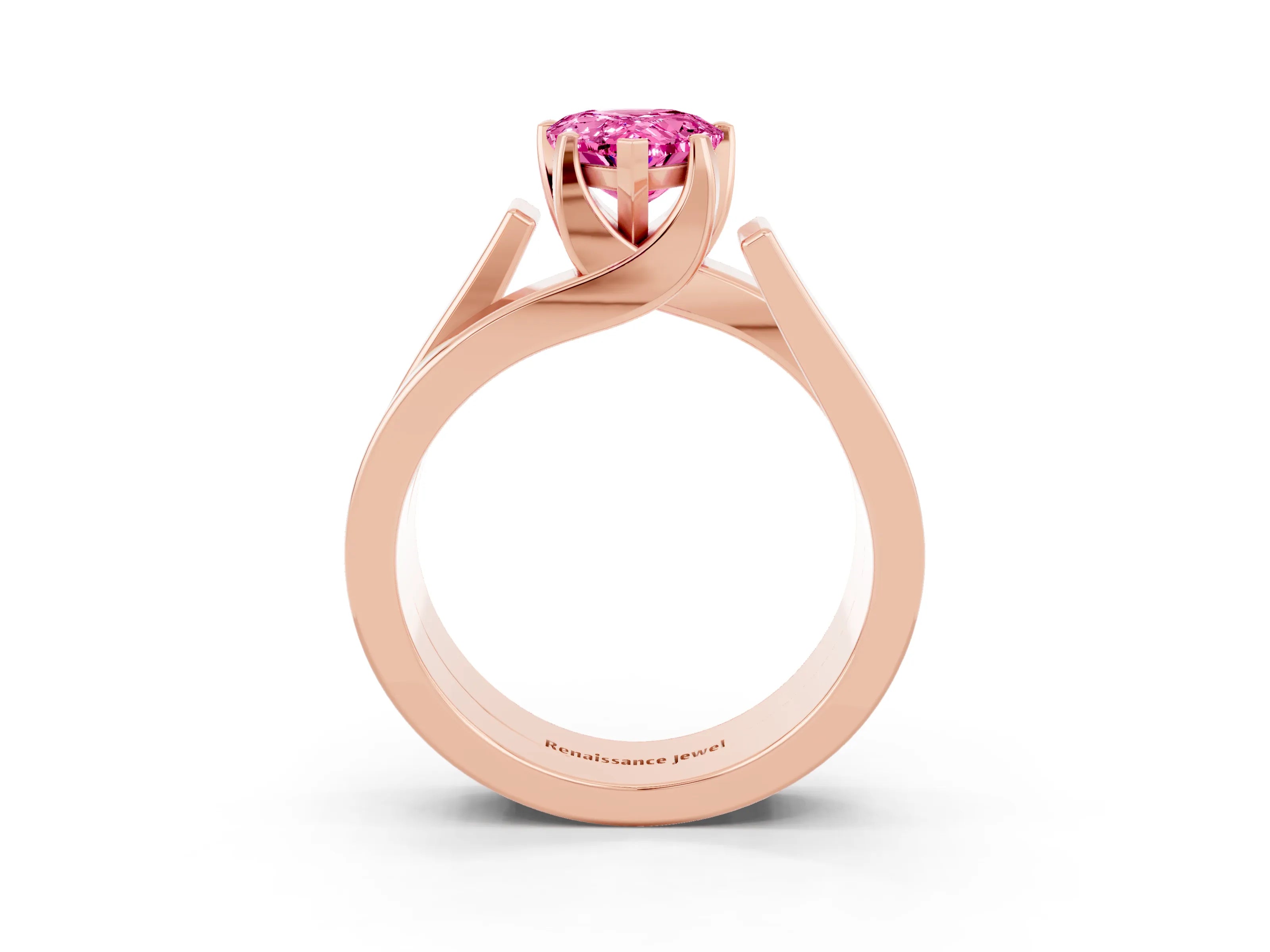 Rose gold Modern Tension Set Pear Cut Pink Sapphire Solitaire Wide Band Ring_15