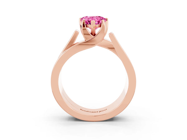 Rose gold Modern Tension Set Pear Cut Pink Sapphire Solitaire Wide Band Ring