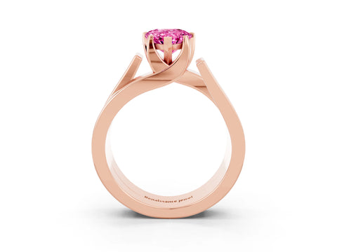 Rose gold Modern Tension Set Pear Cut Pink Sapphire Solitaire Wide Band Ring_15
