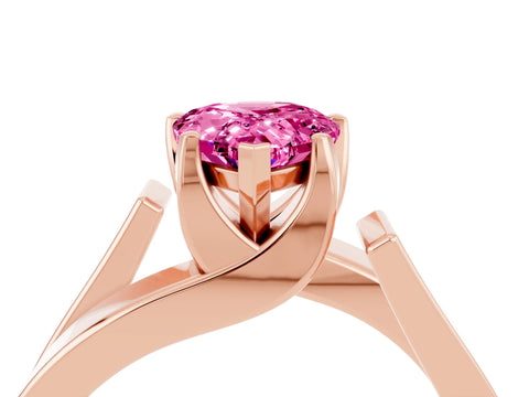 Rose gold Modern Tension Set Pear Cut Pink Sapphire Solitaire Wide Band Ring_16