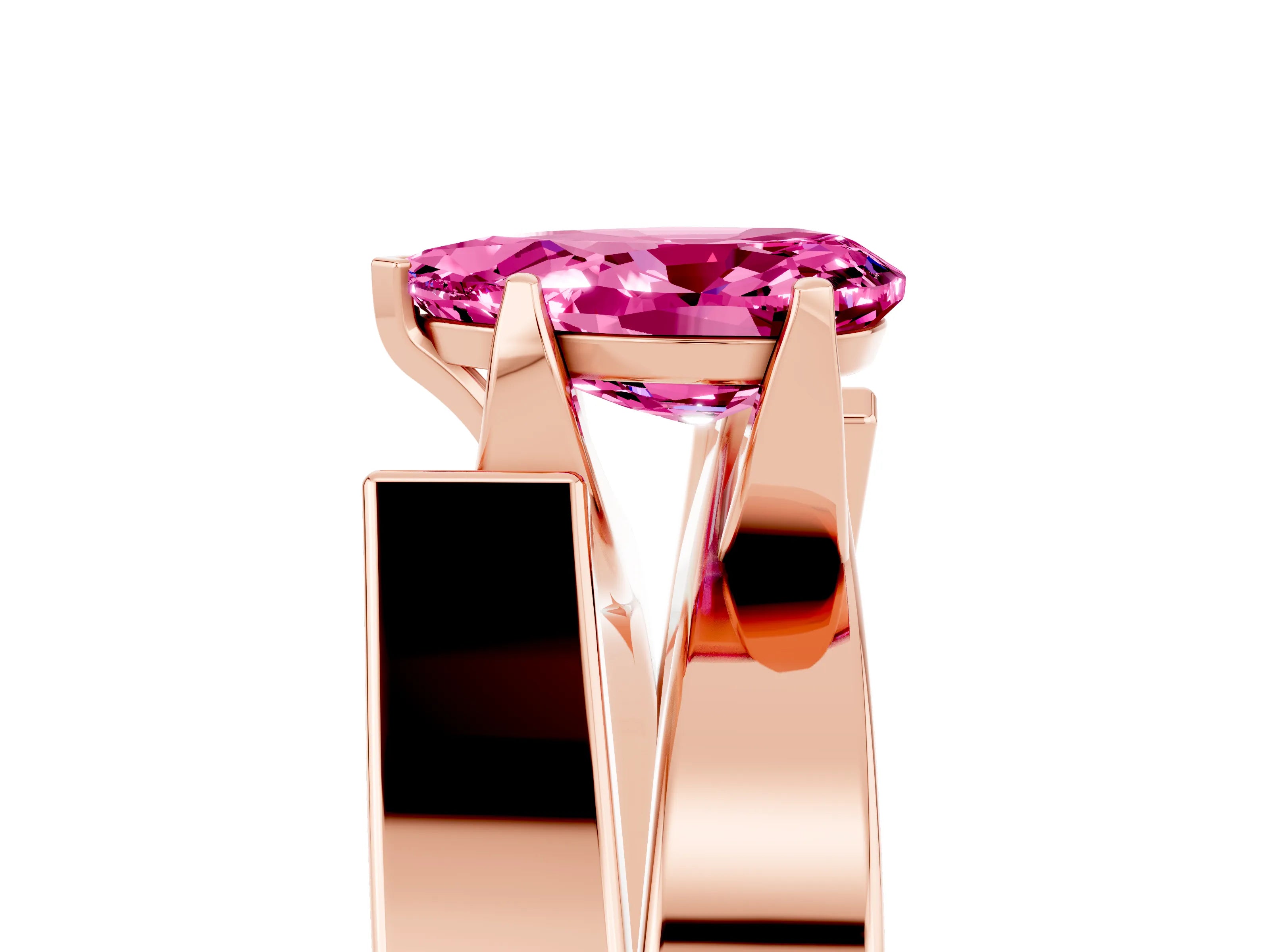 Rose gold Modern Tension Set Pear Cut Pink Sapphire Solitaire Wide Band Ring_17