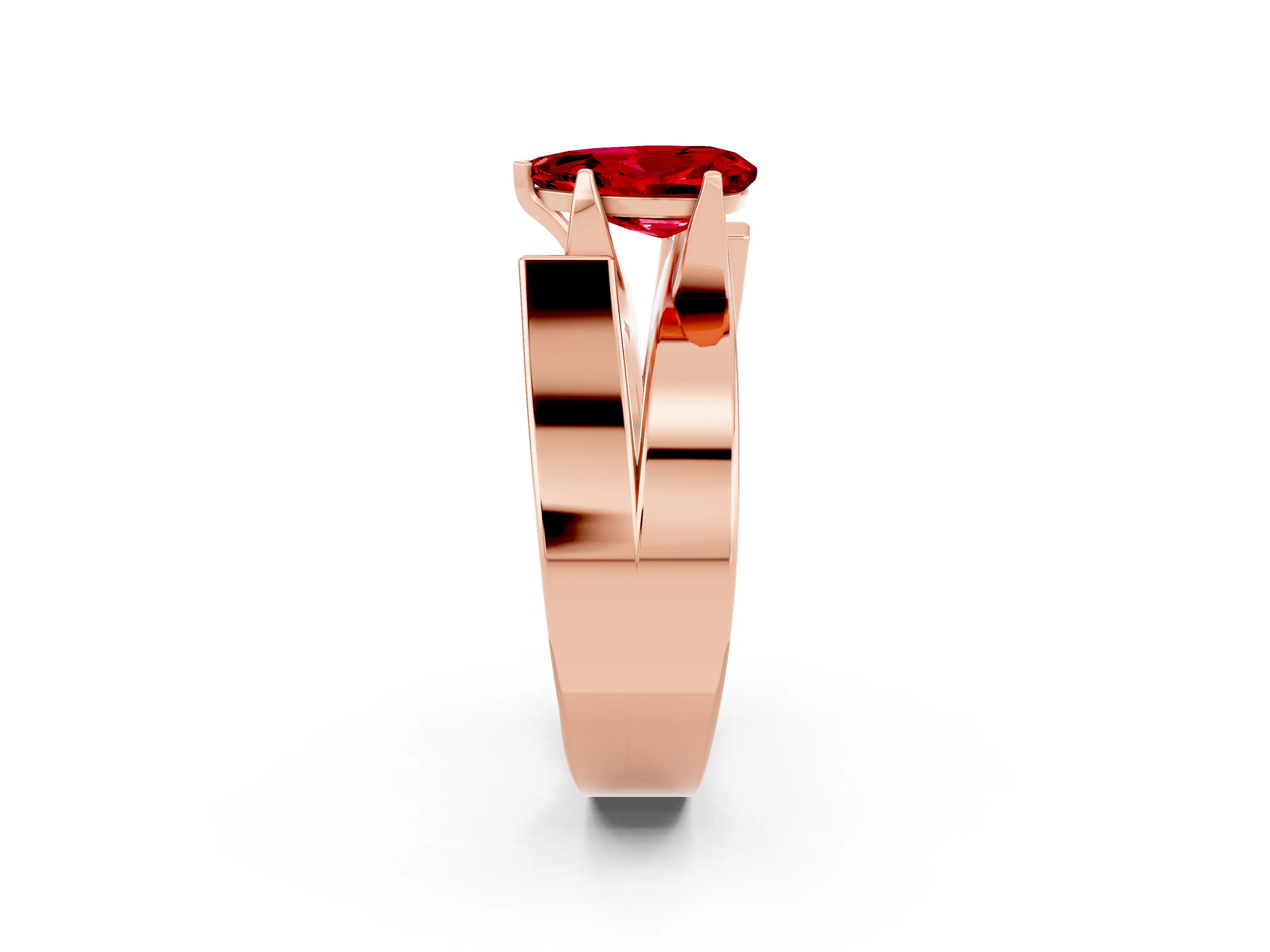 Rose gold Modern Tension Set Pear Cut Ruby Solitaire Wide Band Ring_2