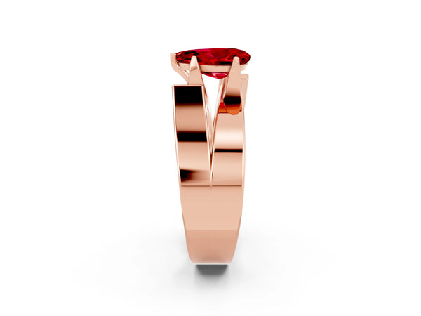 Rose gold Modern Tension Set Pear Cut Ruby Solitaire Wide Band Ring