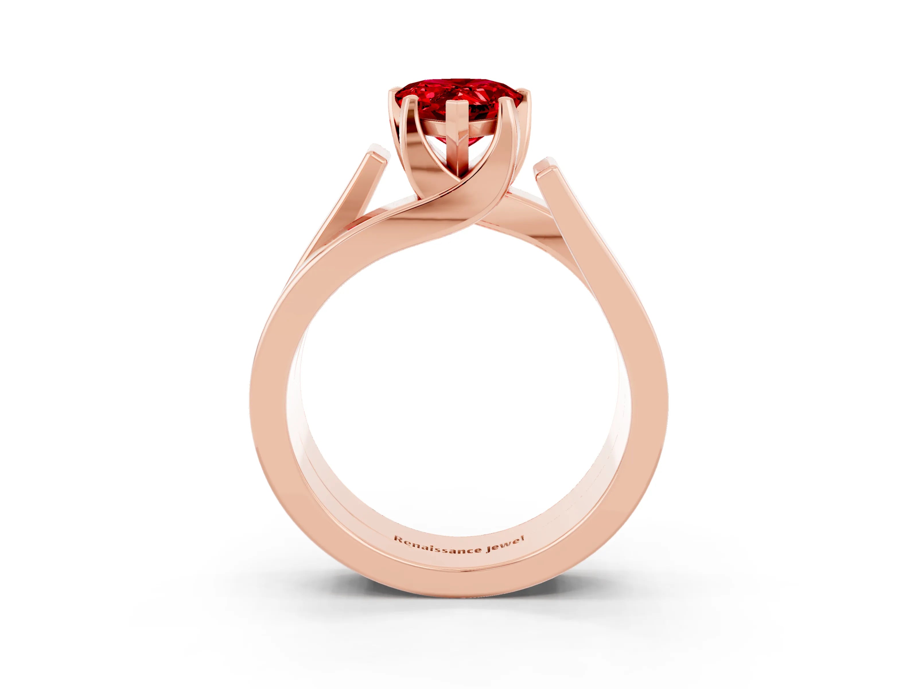 Rose gold Modern Tension Set Pear Cut Ruby Solitaire Wide Band Ring_3