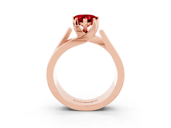Rose gold Modern Tension Set Pear Cut Ruby Solitaire Wide Band Ring