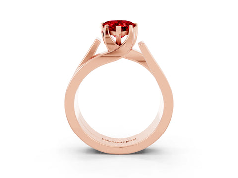 Rose gold Modern Tension Set Pear Cut Ruby Solitaire Wide Band Ring_3
