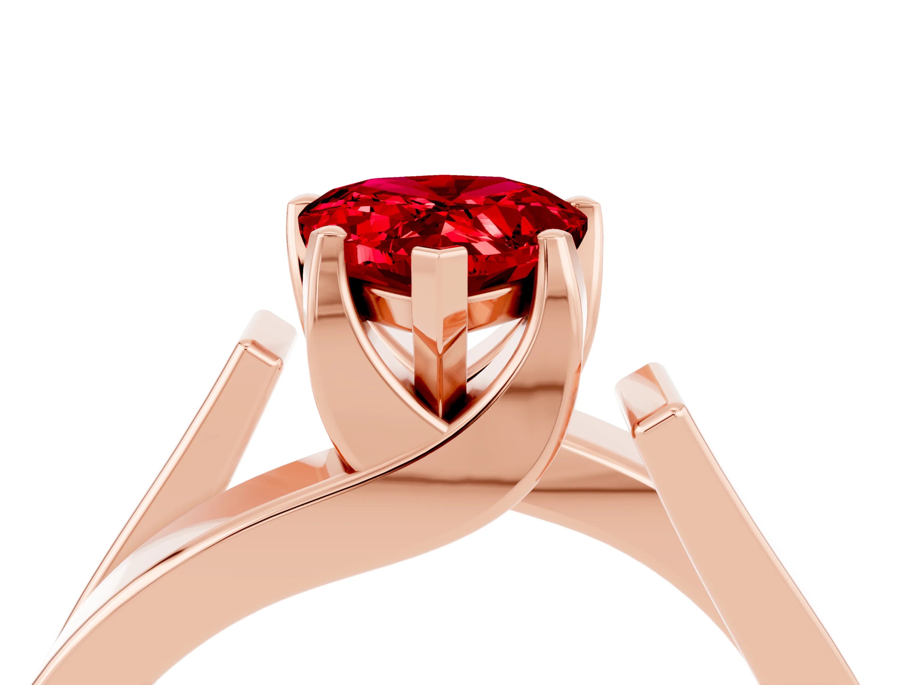 Rose gold Modern Tension Set Pear Cut Ruby Solitaire Wide Band Ring_4