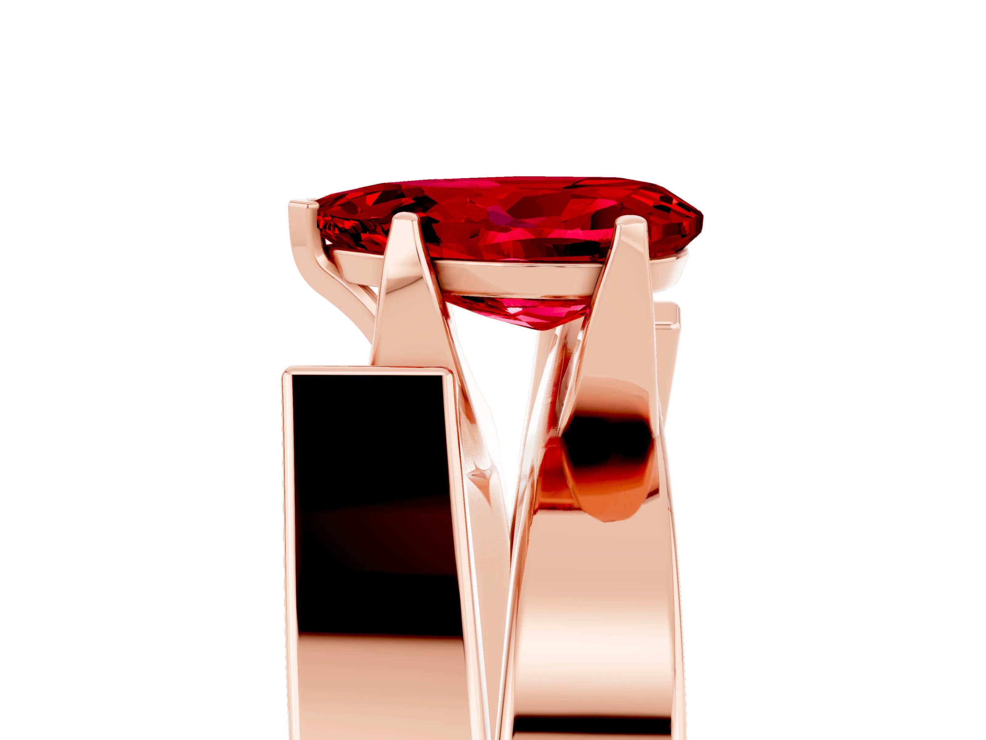Rose gold Modern Tension Set Pear Cut Ruby Solitaire Wide Band Ring_5